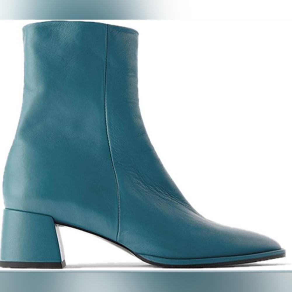 Zara LEATHER MID-HEEL ANKLE BOOTS US 7.5 EUR 38 BLUE - Picture 2 of 11